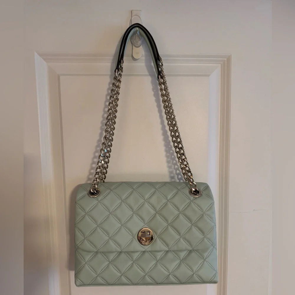 KATE SPADE NATALIA MEDIUM FLAP CROSSBODY SHOULDER CRYSTAL BLUE LEATHER BAG